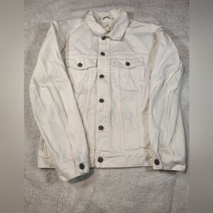 H&M L.O.G.G. Men's White Denim Trucker Jacket Size Small S Cotton Jean Coat